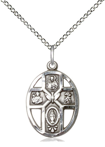 Sterling Silver 5-Way / Holy Spirit Pendant on a 18 inch Sterling Silver Light Curb chain