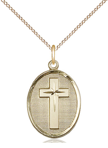 14kt Gold Filled Cross Pendant on a 18 inch Gold Filled Light Curb chain