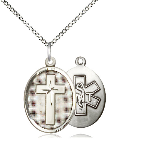 Sterling Silver Cross EMT Pendant on a 18 inch Sterling Silver Light Curb chain