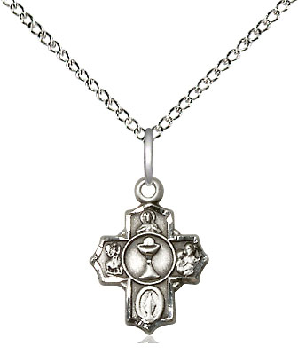 Sterling Silver Communion 5-Way Pendant on a 18 inch Sterling Silver Light Curb chain