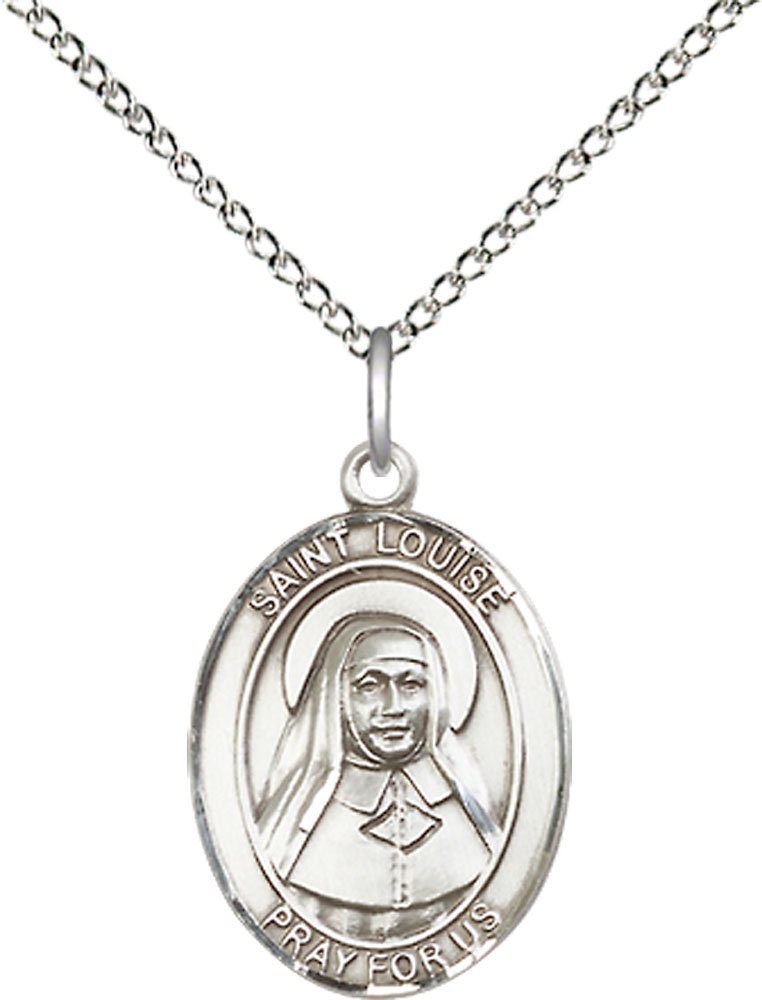 Sterling Silver Saint Louise de Marillac Pendant on a 18 inch Sterling Silver Light Curb chain