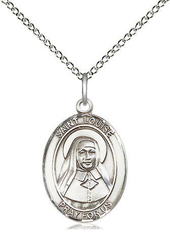 Sterling Silver Saint Louise de Marillac Pendant on a 18 inch Sterling Silver Light Curb chain