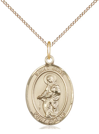 14kt Gold Filled Saint Jane of Valois Pendant on a 18 inch Gold Filled Light Curb chain