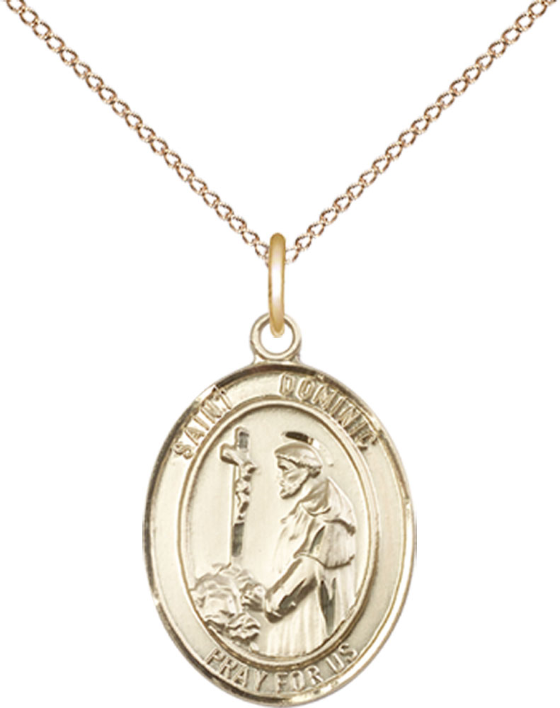 14kt Gold Filled Saint Dominic de Guzman Pendant on a 18 inch Gold Filled Light Curb chain