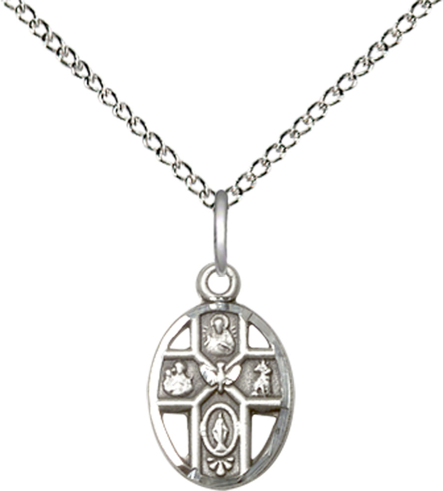 Sterling Silver 5-Way Pendant on a 18 inch Sterling Silver Light Curb chain