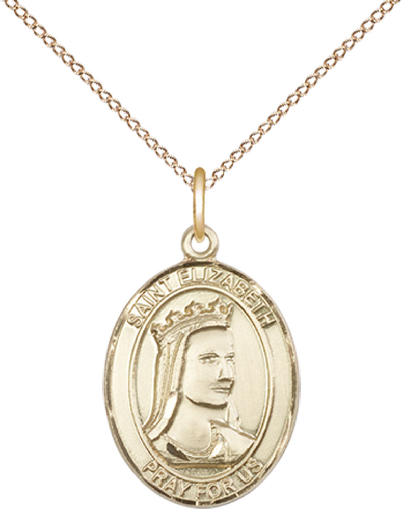 14kt Gold Filled Saint Elizabeth of Hungary Pendant on a 18 inch Gold Filled Light Curb chain