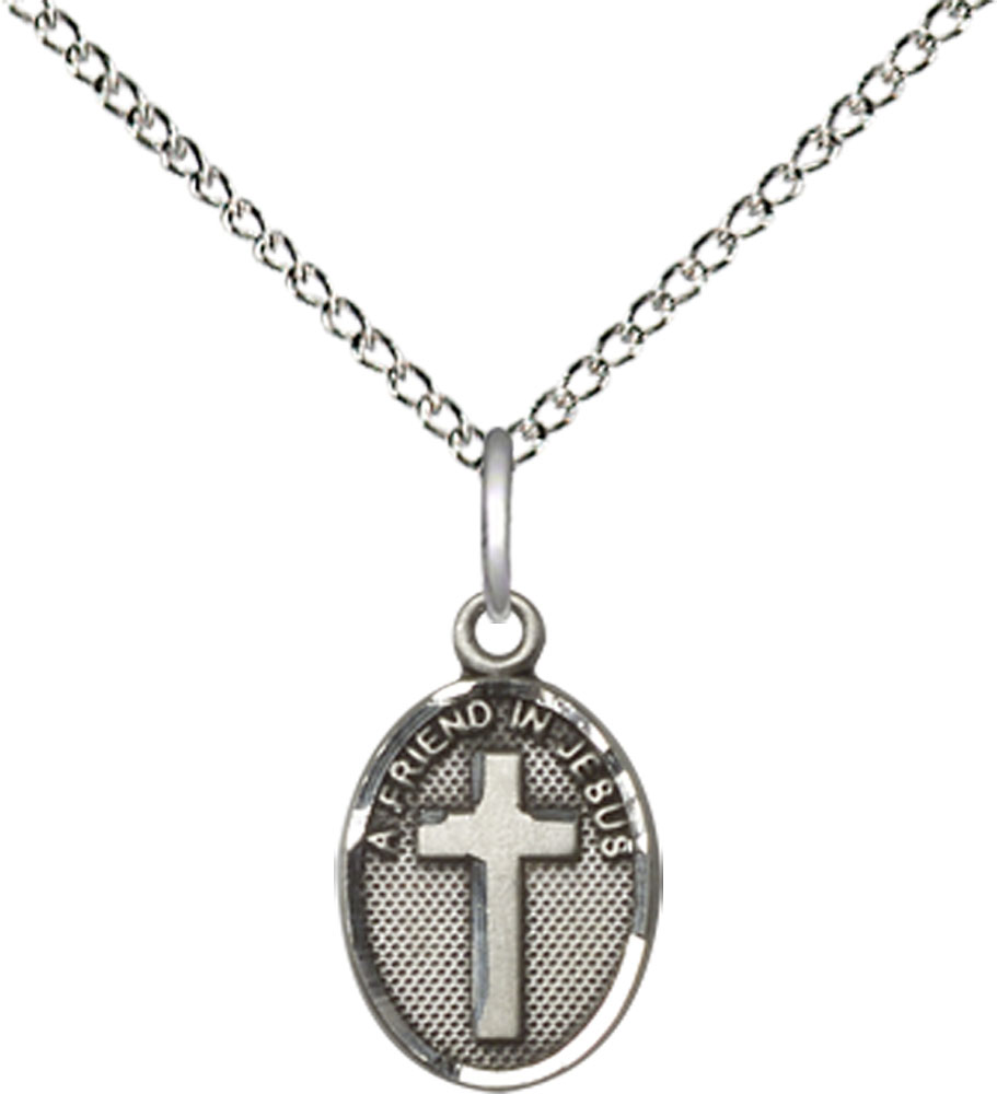 Sterling Silver Friend In Jesus Cross Pendant on a 18 inch Sterling Silver Light Curb chain