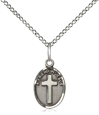Sterling Silver Friend In Jesus Cross Pendant on a 18 inch Sterling Silver Light Curb chain