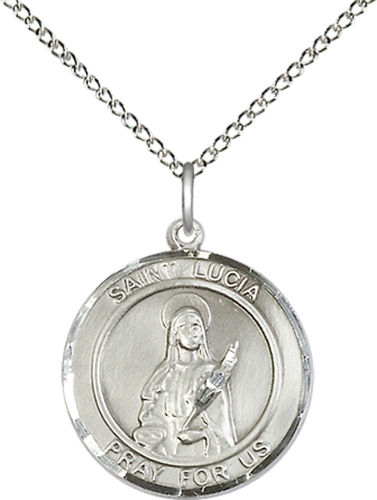 Sterling Silver Saint Lucia of Syracuse Pendant on a 18 inch Sterling Silver Light Curb chain