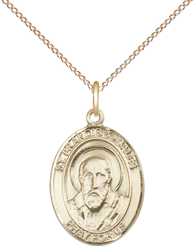 14kt Gold Filled Saint Francis de Sales Pendant on a 18 inch Gold Filled Light Curb chain