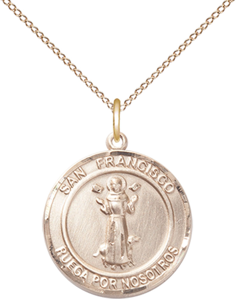 14kt Gold Filled San Francis of Assisi Pendant on a 18 inch Gold Filled Light Curb chain