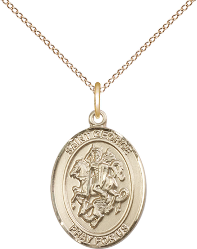 14kt Gold Filled Saint George Pendant on a 18 inch Gold Filled Light Curb chain