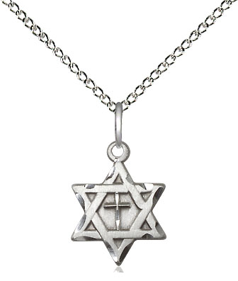Sterling Silver Star of David w/ Cross Pendant on a 18 inch Sterling Silver Light Curb chain