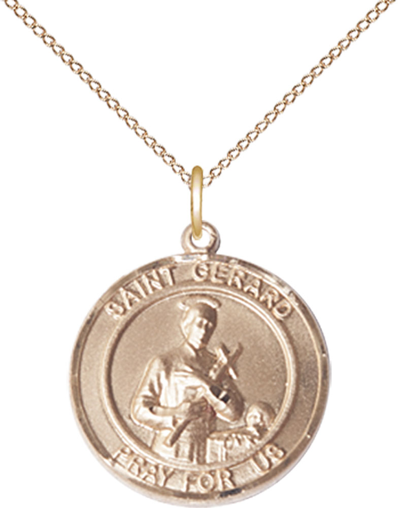 14kt Gold Filled Saint Gerard Pendant on a 18 inch Gold Filled Light Curb chain