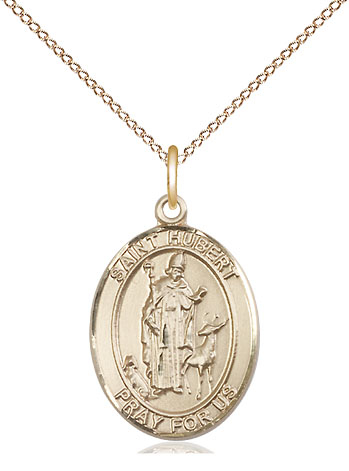 14kt Gold Filled Saint Hubert of Liege Pendant on a 18 inch Gold Filled Light Curb chain