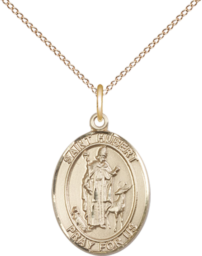 14kt Gold Filled Saint Hubert of Liege Pendant on a 18 inch Gold Filled Light Curb chain