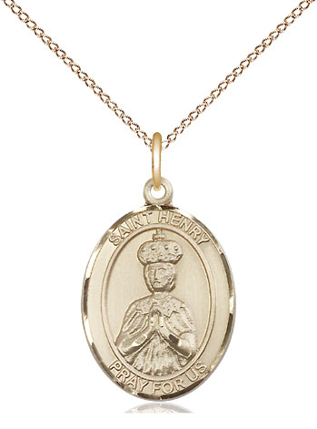 14kt Gold Filled Saint Henry II Pendant on a 18 inch Gold Filled Light Curb chain