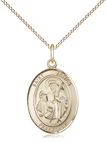 14kt Gold Filled Saint James the Greater Pendant on a 18 inch Gold Filled Light Curb chain