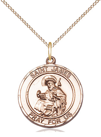 14kt Gold Filled Saint James the Greater Pendant on a 18 inch Gold Filled Light Curb chain