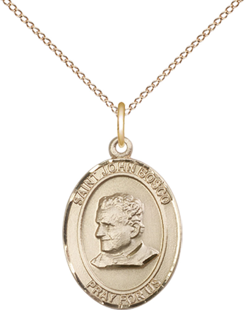 14kt Gold Filled Saint John Bosco Pendant on a 18 inch Gold Filled Light Curb chain