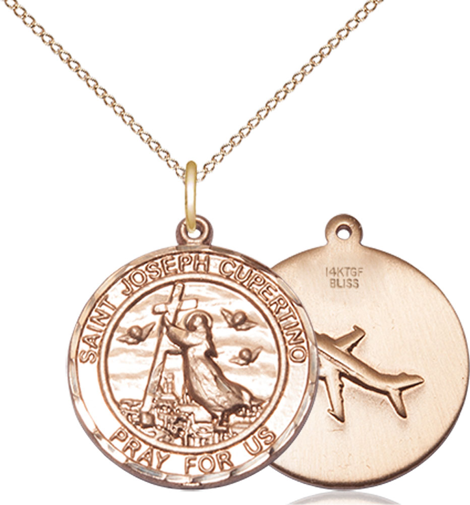 14kt Gold Filled Saint Joseph of Cupertino Pendant on a 18 inch Gold Filled Light Curb chain
