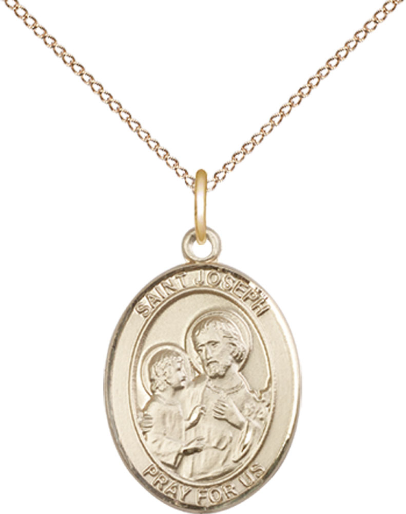 14kt Gold Filled Saint Joseph Pendant on a 18 inch Gold Filled Light Curb chain