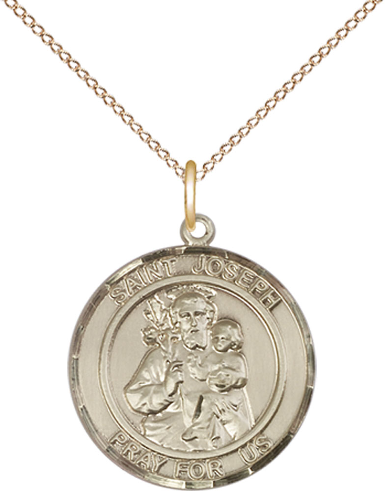 14kt Gold Filled Saint Joseph Pendant on a 18 inch Gold Filled Light Curb chain