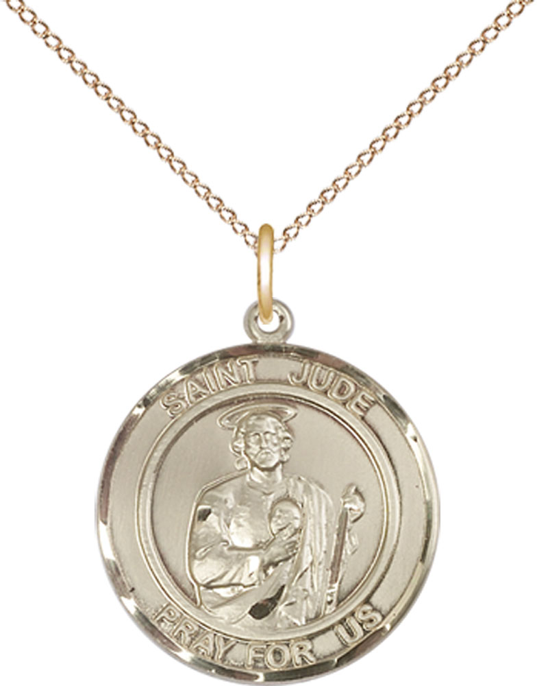 14kt Gold Filled Saint Jude Pendant on a 18 inch Gold Filled Light Curb chain