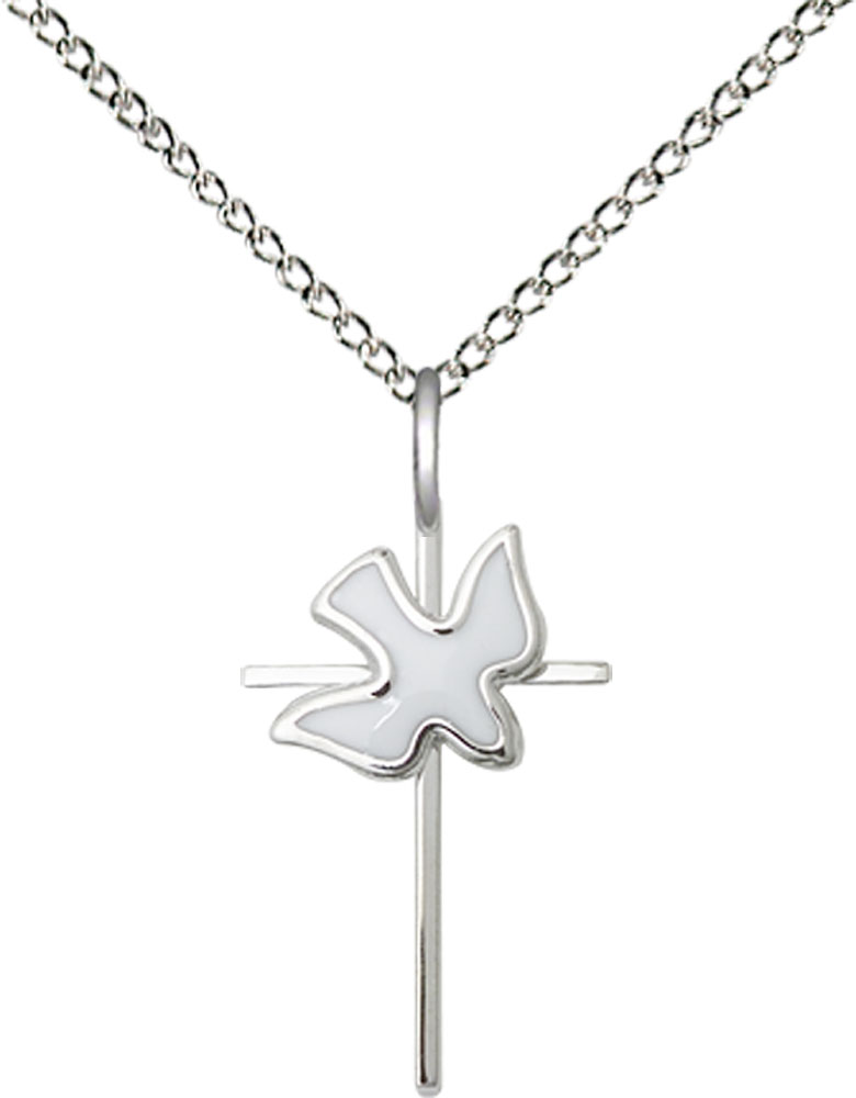 Sterling Silver Cross Holy Spirit Pendant on a 18 inch Sterling Silver Light Curb chain