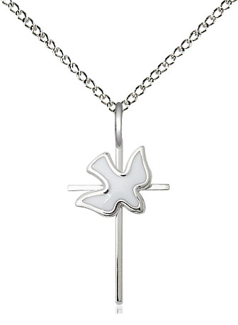 Sterling Silver Cross Holy Spirit Pendant on a 18 inch Sterling Silver Light Curb chain