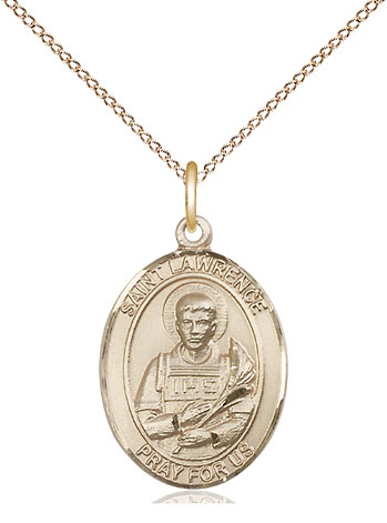 14kt Gold Filled Saint Lawrence Pendant on a 18 inch Gold Filled Light Curb chain