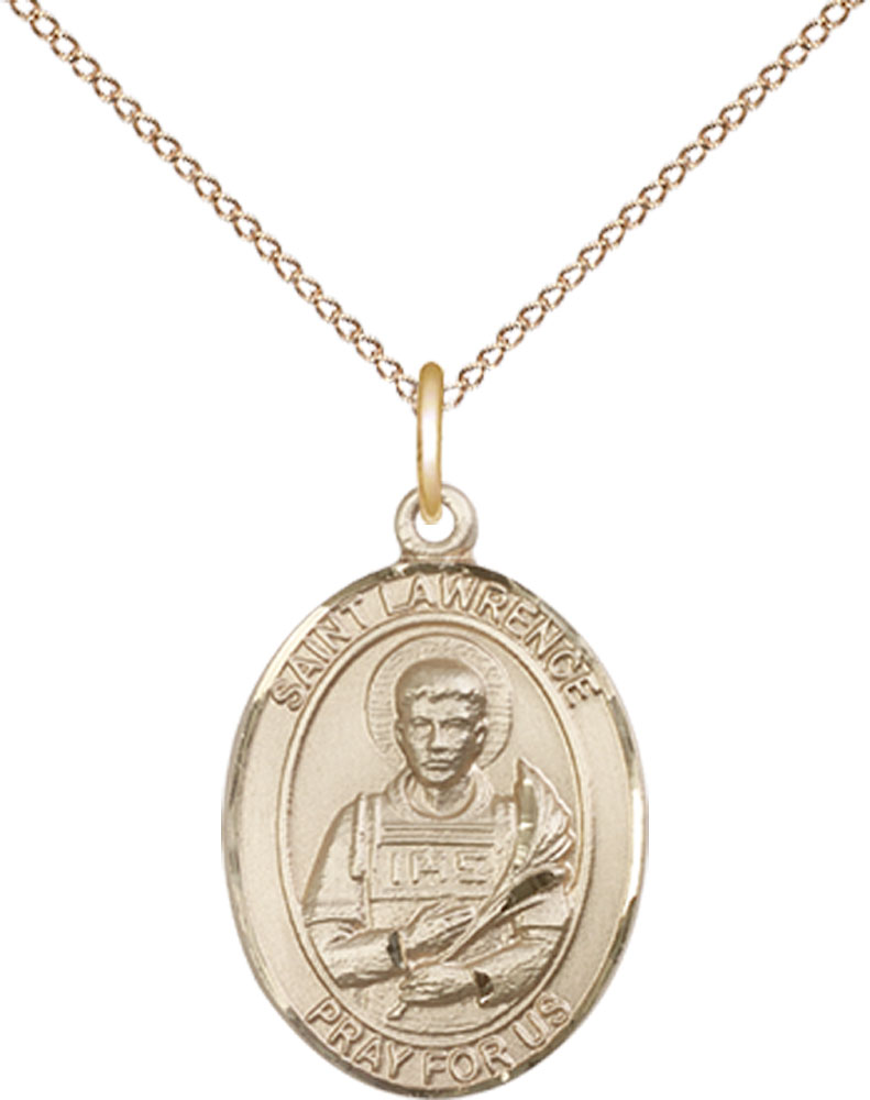 14kt Gold Filled Saint Lawrence Pendant on a 18 inch Gold Filled Light Curb chain