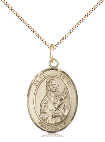 14kt Gold Filled Saint Lucia of Syracuse Pendant on a 18 inch Gold Filled Light Curb chain