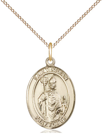 14kt Gold Filled Saint Kilian Pendant on a 18 inch Gold Filled Light Curb chain
