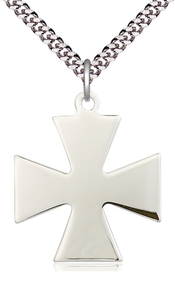 Sterling Silver Surfer Cross Pendant on a 24 inch Light Rhodium Heavy Curb chain