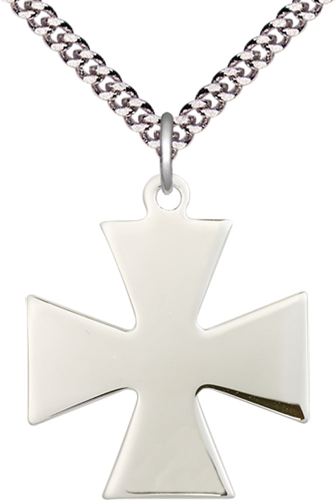Sterling Silver Surfer Cross Pendant on a 24 inch Light Rhodium Heavy Curb chain