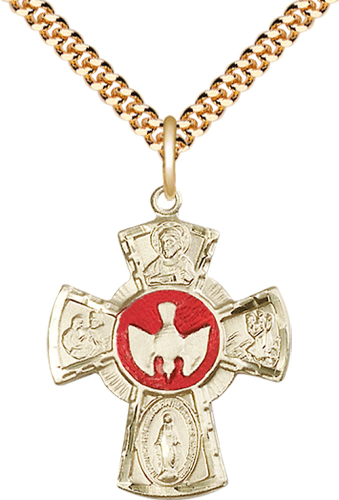 14kt Gold Filled 5-Way Pendant on a 24 inch Gold Plate Heavy Curb chain