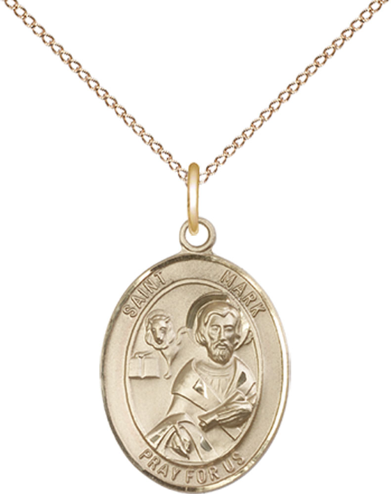 14kt Gold Filled Saint Mark the Evangelist Pendant on a 18 inch Gold Filled Light Curb chain