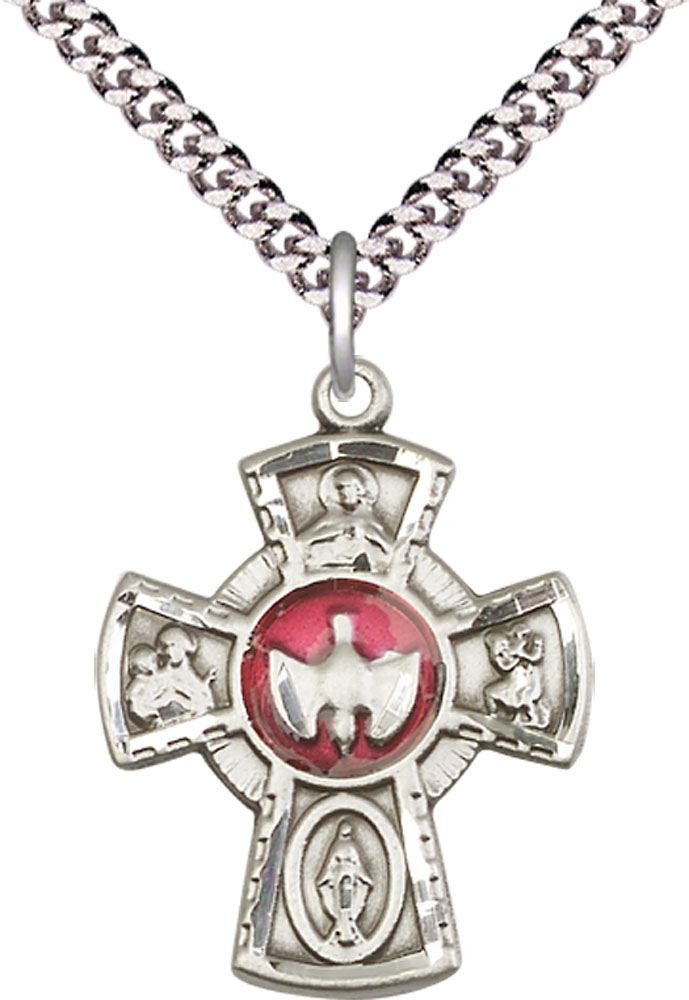 Sterling Silver 5-Way Pendant on a 24 inch Light Rhodium Heavy Curb chain