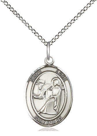 Sterling Silver Saint Luke the Apostle Pendant on a 18 inch Sterling Silver Light Curb chain
