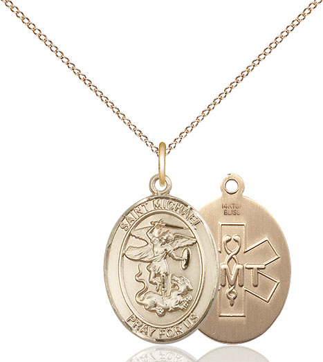 14kt Gold Filled Saint Michael EMT Pendant on a 18 inch Gold Filled Light Curb chain
