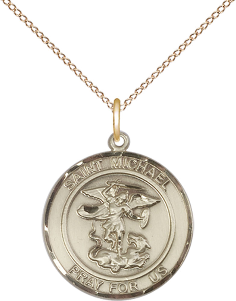 14kt Gold Filled Saint Michael the Archangel Pendant on a 18 inch Gold Filled Light Curb chain