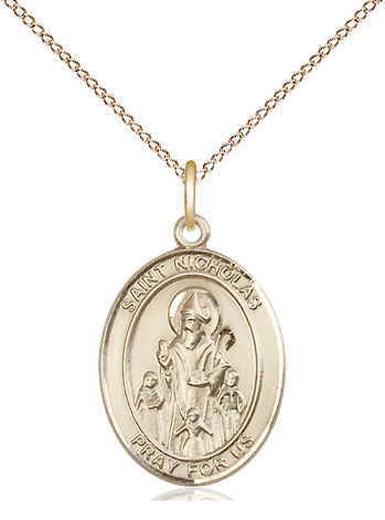 14kt Gold Filled Saint Nicholas Pendant on a 18 inch Gold Filled Light Curb chain