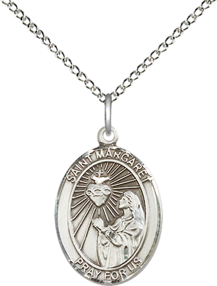 Sterling Silver Saint Margaret Mary Alacoque Pendant on a 18 inch Sterling Silver Light Curb chain