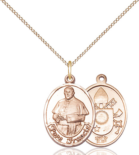 14kt Gold Filled Pope Francis Pendant on a 18 inch Gold Filled Light Curb chain