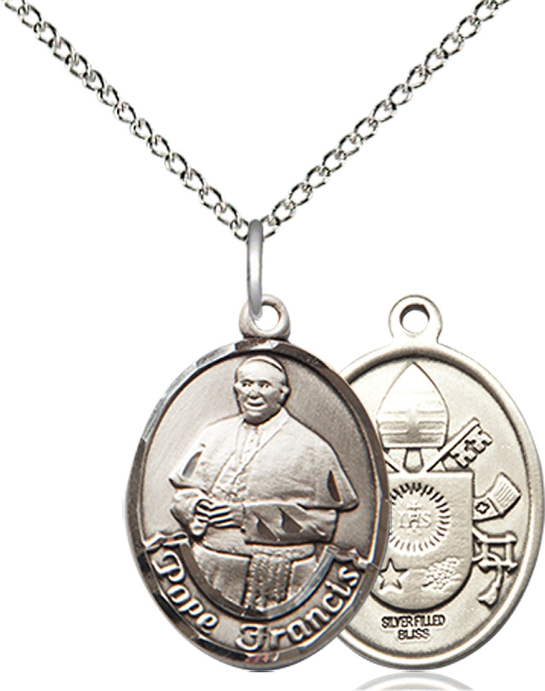Sterling Silver Pope Francis Pendant on a 18 inch Sterling Silver Light Curb chain
