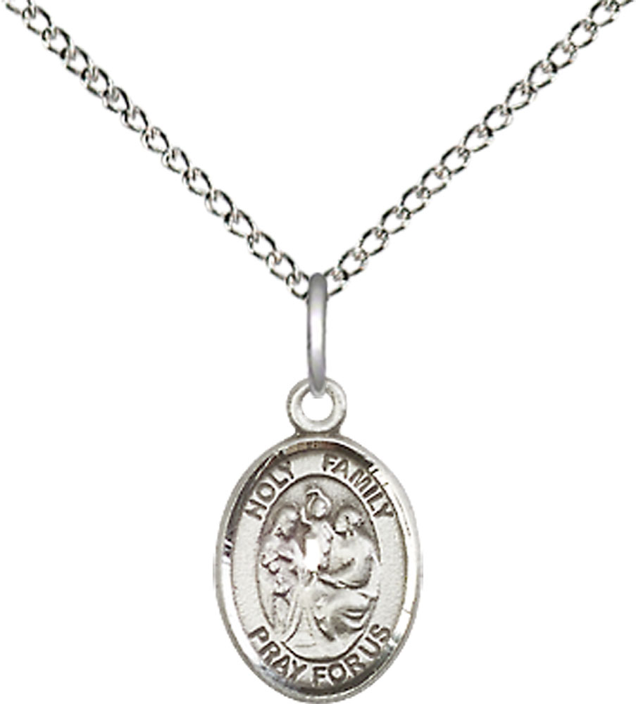 Sterling Silver Holy Family Pendant on a 18 inch Sterling Silver Light Curb chain