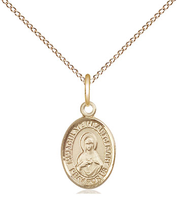 14kt Gold Filled Immaculate Heart of Mary Pendant on a 18 inch Gold Filled Light Curb chain