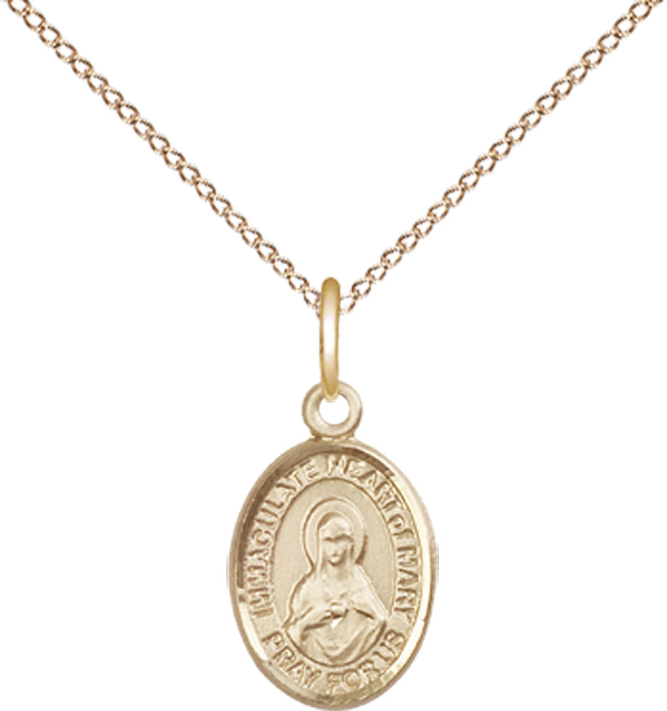 14kt Gold Filled Immaculate Heart of Mary Pendant on a 18 inch Gold Filled Light Curb chain