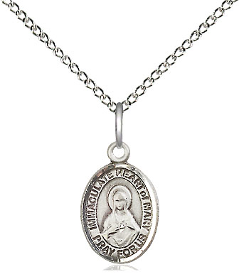 Sterling Silver Immaculate Heart of Mary Pendant on a 18 inch Sterling Silver Light Curb chain